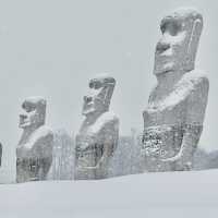 激レア！雪の中のモアイ像