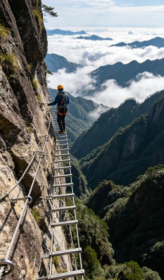 Mangshan Via Ferrata Sky Ladder: 188m of vertical thrills! The ultimate high-altitude challenge