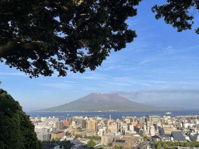 Smoking views of Sakurajima volcano, overlooking Kagoshima city!