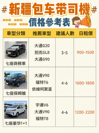 新疆チャーターカー運転手付き料金表