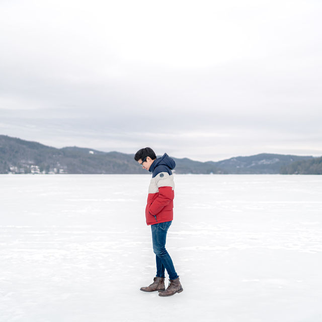 Walking on the frozen surface of Lake Morey