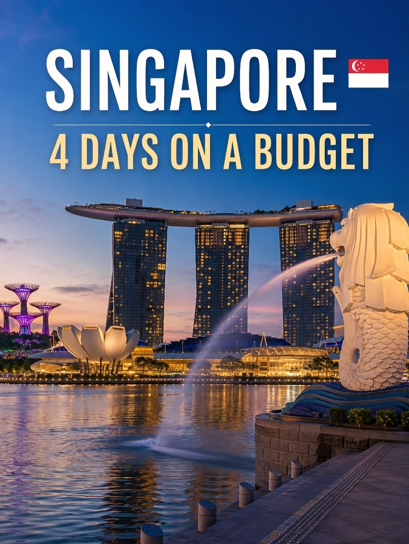 Planning a trip to Singapore doesn't have to mean spending a fortune.

With a well-planned itinerary, affordable local food, efficient public transport, and plenty of free attractions, you can experience the very best of Singapore while keeping your budget under control.

This 4-day itinerary is designed to help you spend less time commuting, avoid unnecessary expenses, and enjoy the city's most iconic attractions, cultural neighborhoods, beautiful parks, and local food scene.

Whether it's your first visit or you're returning to discover more, here's how to make every day in Singapore memorable.

· --

🌅 Day 1 | Singapore's Iconic Skyline

Start your morning at Merlion Park, Singapore's most recognizable landmark and one of the best places to enjoy views of Marina Bay.

From there, walk along the scenic Marina Bay Promenade, cross the stunning Helix Bridge, and spend time exploring the area around Marina Bay Sands.

As the sun sets, find a good spot outside Marina Bay Sands to enjoy the Spectra Light & Water Show, a free nightly performance that combines fountains, music, lasers, and projections.

Show Times: 8:00 PM & 9:00 PM (Additional 10:00 PM show on Fridays & Saturdays)

💰 Estimated Budget
· MRT: SGD 2–5
· Food: SGD 6–10
· Attractions: Free

· --

🌿 Day 2 | Gardens, Hawker Food & Chinatown

Begin your day at Gardens by the Bay.

Stroll through the beautiful outdoor gardens before visiting the impressive Supertree Grove.

If you'd like to escape the afternoon heat, consider visiting the air-conditioned Cloud Forest or Flower Dome.

In the evening, don't miss the free Garden Rhapsody Light Show beneath the Supertrees.

Show Times: 7:45 PM & 8:45 PM

For lunch, head to Maxwell Food Centre, one of Singapore's most popular hawker centres.

Local favourites like Hainanese Chicken Rice, Laksa, and Char Kway Teow usually cost around SGD 4–8.

After lunch, explore Chinatown.

Visit the magnificent Buddha Tooth Relic Temple, browse the souvenir shops along Pagoda Street, admire the colourful murals hidden around the neighbourhood, and discover even more affordable local dishes at Chinatown Complex Food Centre, Singapore's largest hawker centre.

· --

🕌 Day 3 | A Journey Through Cultures

Spend the morning exploring Kampong Glam, one of Singapore's most historic districts.

Visit the beautiful Sultan Mosque, then wander through Haji Lane, famous for its colourful street art, boutique shops, cafés, and creative atmosphere.

Later, continue to Little India, where you'll experience another side of Singapore's multicultural identity.

Don't miss the colourful House of Tan Teng Niah, visit Sri Veeramakaliamman Temple, enjoy authentic Indian food at Tekka Centre, and browse the famous 24-hour Mustafa Centre.

· --

🌴 Day 4 | Nature & Island Escape

Start your final day at the UNESCO-listed Singapore Botanic Gardens.

After enjoying the peaceful greenery, head to Fort Canning Park, where you'll find beautiful walking trails and the popular Tree Tunnel photo spot.

Spend your afternoon and evening on Sentosa Island.

Relax at the beach, enjoy the waterfront atmosphere, or end your Singapore adventure with the spectacular Wings of Time show.

· --

💡 Smart Budget Tips

✅ Use your contactless Visa or Mastercard to pay for MRT and buses, or choose an EZ-Link Card or Singapore Tourist Pass if you'll be using public transport frequently.

✅ Stay near an MRT station instead of the city centre.

✅ Hawker Centre meals usually cost only SGD 4–8.

✅ Carry a reusable water bottle and wear comfortable walking shoes, expect to walk around 15,000–20,000 steps each day.

✅ During the hottest hours (12 PM–3 PM), visit shopping malls or indoor attractions before heading back outside in the evening.

· --

Singapore proves that unforgettable travel isn't about spending the most money.

It's about planning wisely, exploring thoughtfully, and discovering experiences that stay with you long after the journey ends.

📌 Save this itinerary for your future Singapore trip.

💬 Which place would you visit first? Let me know in the comments!

#singapore  
#singaporetravel  
#budgettravel  
#travelguide  
#southeastasia  
#exploresingapore  
#tripplanning 
#tripcom  
#tripmoments  
#travelgram  
#instatravel  
#singaporeinsiders  
#hiddengemssingapore  
#travelphotography  
#singaporesights 