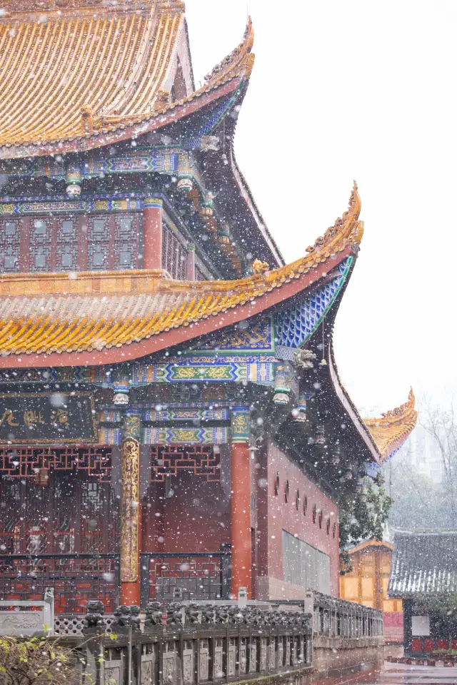 Snowy day at Zhaojue Temple | Chengdu's rare heavy snowfall