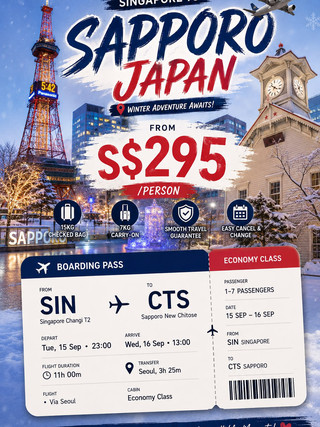 ✈️ 싱가포르 → 삿포로 편도 300싱가포르 달러 미만! 🇯🇵