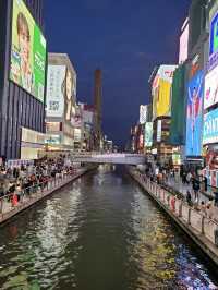 Dotonbori Street with neon light and food 