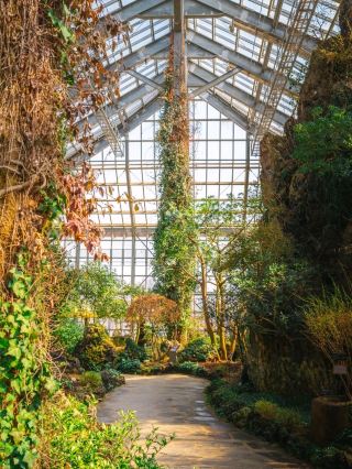 "Our Flower Botanical Garden" with a glass greenhouse inside the Hanok exterior interior