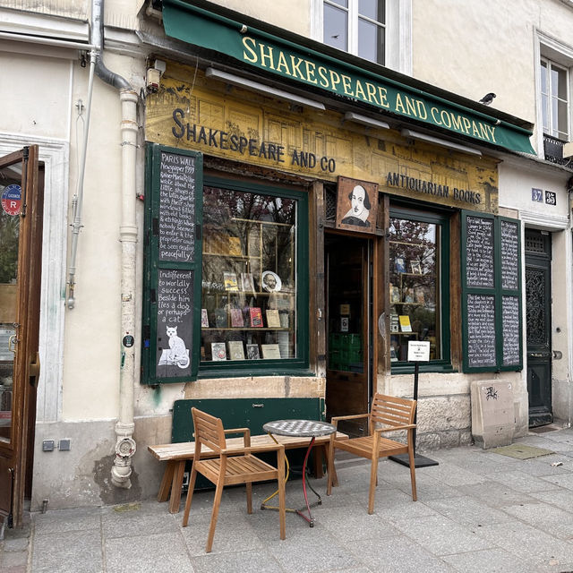 Caption: “Step into a world where every corner tells a story. At Shakespeare and Company