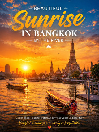 #sunrisescenes 
Beautiful Sunrise in Bangkok by the River 🌅🇹🇭

Bangkok looks magical at sunrise, especially along the Chao Phraya River. As the first rays of sunlight appear, the river turns golden while boats gently move across the calm water.

The silhouettes of riverside temples, traditional long-tail boats, and Bangkok’s skyline create a beautiful contrast between the city’s modern energy and its rich cultural heritage.

✨ Best Sunrise Experience: Wake up early and head to the riverside. Watch the sky change from soft blue to golden orange while the city slowly comes alive.

📍 Top Spot: Chao Phraya River, Bangkok
🌅 Best Time: Around sunrise
📸 Perfect For: Photography, peaceful mornings and unforgettable travel memories

Bangkok at sunrise — where the river reflects the first light of a new day. ❤️

#bangkok  #bangkoksunrise  #chaophrayariver  #thailand  #thailandtravel  #bangkoktourism  #travelthailand  #sunriselovers  #travelphotography   #travel2026 