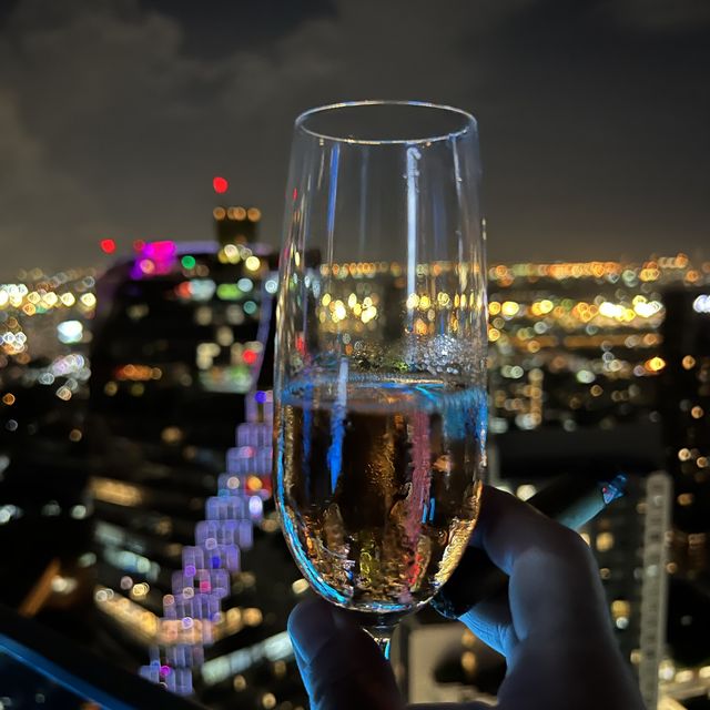 Fascinating night view at the rooftop bar Ocave Marriot Thonglor Bangkok 