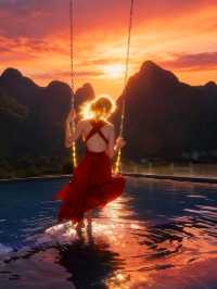 The most serene and beautiful sunset pool experience in Yangshuo