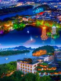 桂林湖景酒店！住進日月雙塔畫框裡