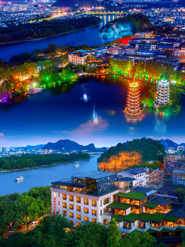 桂林湖景酒店！住進日月雙塔畫框裡