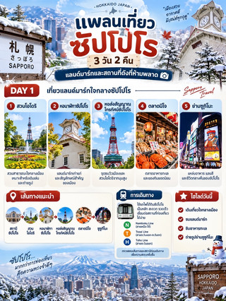🇯🇵❄️ 札幌3天2晚行程：輕鬆觀光、美味佳餚、購物樂趣－一次旅行盡享！ 🏔️✨