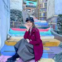 Colorful rainbow stairs in gamcheon culture village 