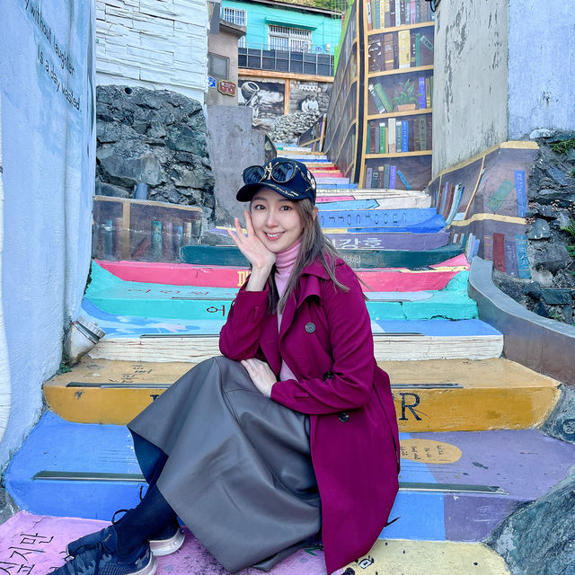 Colorful rainbow stairs in gamcheon culture village 