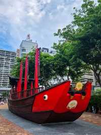 香港新地標！中山公園海濱長廊紅頭船風雨亭