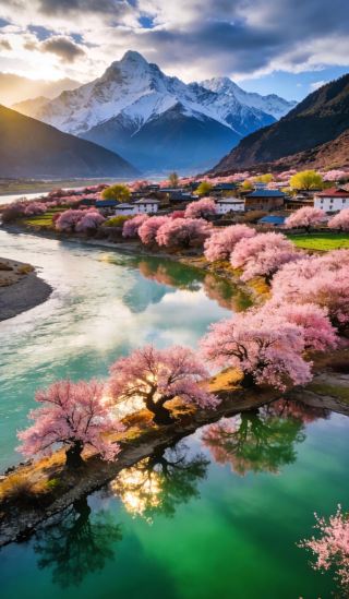 The peach blossoms in Nyingchi have gone crazy! Hundred-year-old wild peaches blanket the snow-capped mountains, with special trains even providing oxygen.