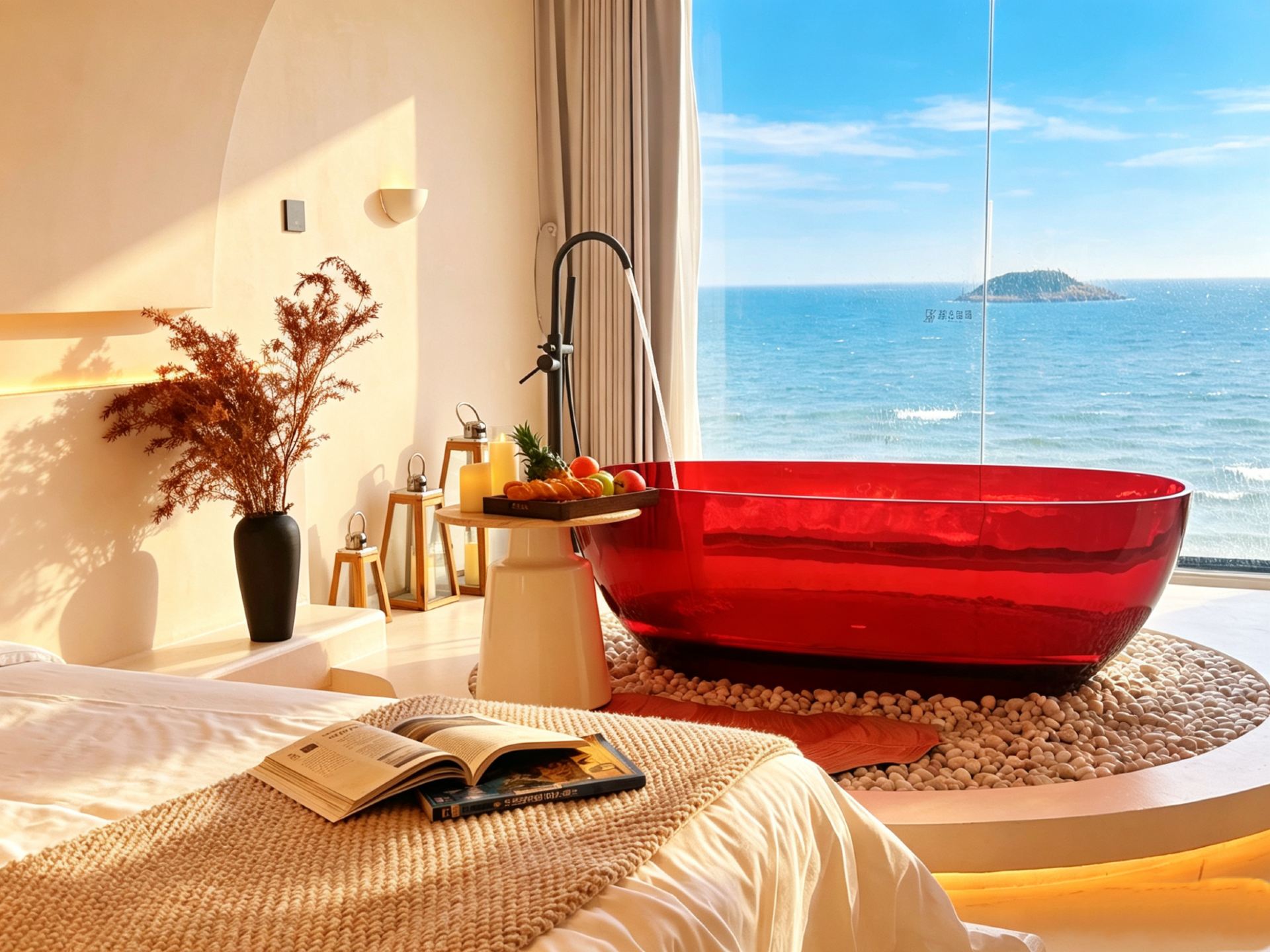 Red Bathtub Ocean View King Room
