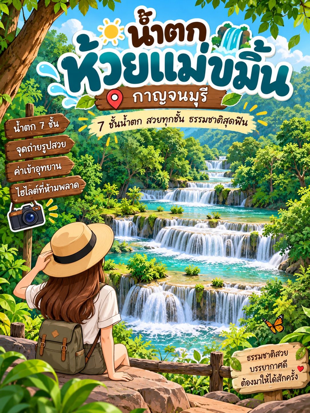 A beautiful waterfall in the mountains: Huai Mae Khamin Waterfall | Kanchanaburi