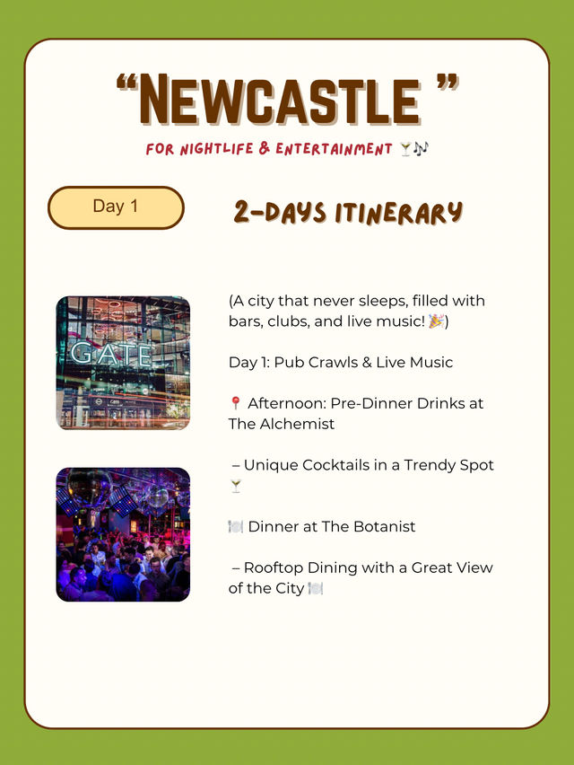 Newcastle itinerary for Entertainment 
