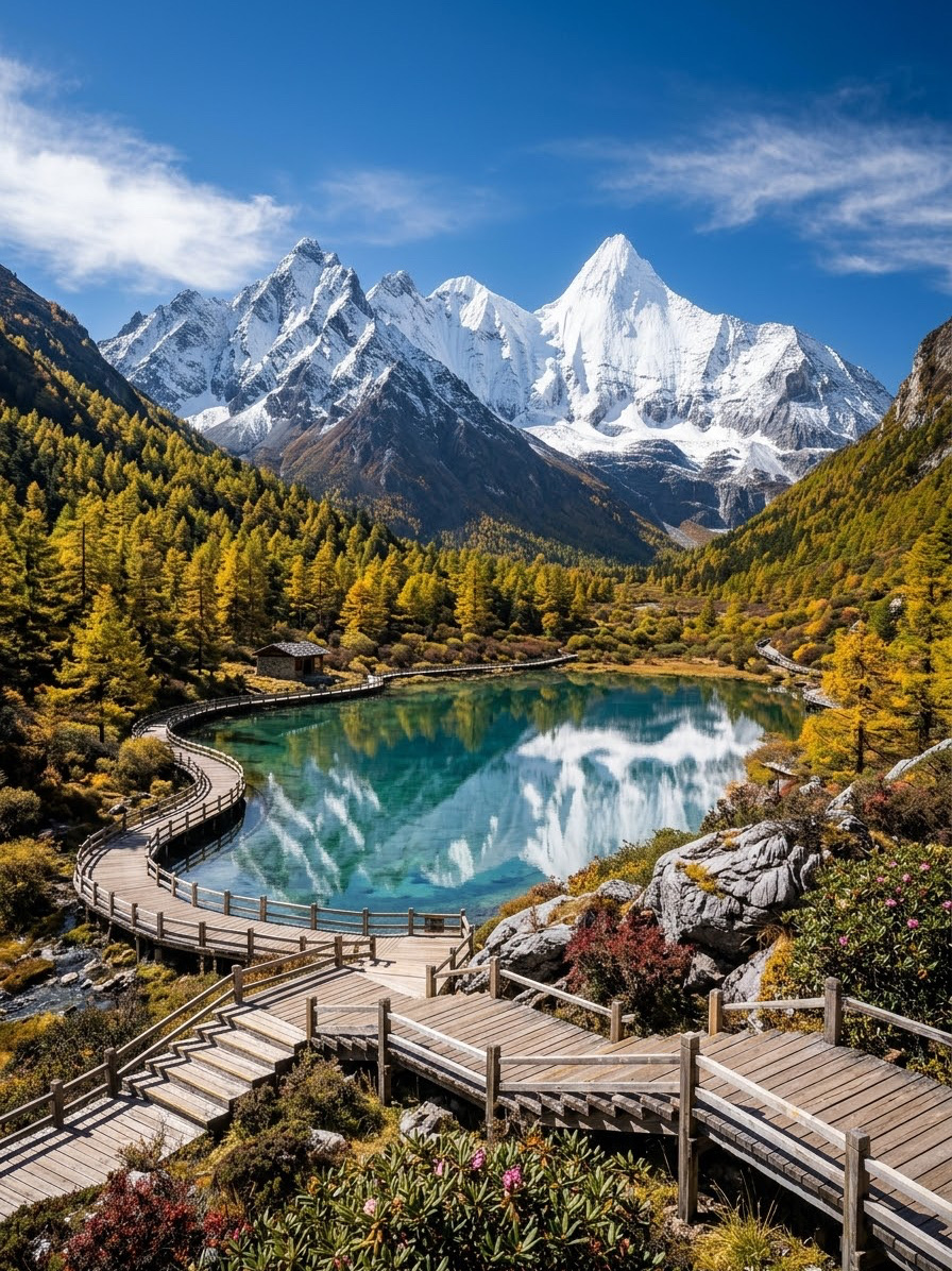 🏔️ Review of a trip to Yading Nature Reserve, China 🇨🇳
One of China's natural destinations, nicknamed "Heaven on Earth" ✨

If you love mountains, blue lakes, and magnificent natural scenery, this is a place you should visit at least once 💙 The highlight is the three sacred mountains: Xiannairi 🏔️, Xiannuo Duoji 🏔️, and Yangmayong 🏔️, surrounded by valleys, grasslands, and crystal-clear blue lakes that look like paintings.

📍 Must-see spots:
· 🌲 Luorong Pasture — Vast grasslands with stunning mountain views.
· 🥛 Milk Lake — A turquoise-blue milk lake amidst snow-capped mountains.
· 💎 Five-Colored Lake — A beautiful lake with colors that change depending on the light.
· 🏔️ Get up close and personal with views of the three sacred mountains.

🥾 Hiking: Some sections of the trail involve climbing to higher altitudes with thin air. Because the park is located at a high altitude, it's advisable to walk slowly, take breaks periodically, and bring warm clothing.

💰 Costs: Entrance fees, shuttle service within the park, and transportation costs vary depending on the season and route. It's recommended to check the latest prices before your trip.

✨ Best time to see the view: Especially during autumn, the changing colors of the leaves contrasting with the snow-capped mountains and turquoise lakes create a breathtaking scene, like stepping into a painting.

📌 Tips: Yading is a very beautiful place, but it's not a trip you should rush. Allow time for your body to acclimatize to the high altitude, and bring plenty of water, personal medication, a windbreaker, and comfortable walking shoes. 🥾💙