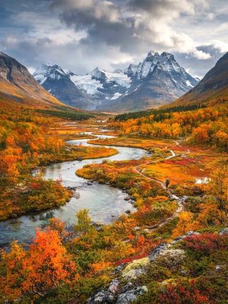 Осень в Лапландии, Швеция, — это самый типичный рай для фотографов в Северной Европе. Национальный парк Абиско привлекает бесчисленных любителей фотографии своими впечатляющими каньонами, чистыми озерами и золотистыми березовыми рощами, а в начале сентября впервые появляется северное сияние. Помимо природной красоты, расположенные неподалеку национальный парк Сарек и горный район Йемтланд-Херьедален являются популярными местами для осенних развлечений на свежем воздухе: будь то погоня за северным сиянием, пешие прогулки или дегустация вкуснейших даров шведских лесов — все это удовлетворит ваши представления о скандинавских осенних красках.

Предлагаемые маршруты и варианты путешествия:
Рекомендуется начать с Абиско и спланировать поездку следующим образом:
День 1: Национальный парк Абиско
Выйдя в парк рано утром, рекомендуется пройти пешком от туристической станции Абиско до ущелья Абискоякка, затем пройти вдоль лесистого каньона у озера до Зеркального озера Торнетрэск, где по пути можно увидеть золотистый градиент березовых лесов. В хорошую погоду можно остаться в парке на закате, чтобы понаблюдать за северным сиянием; рекомендуется взять с собой штатив и теплую одежду.

День 2-3: Национальный парк Сарек
Подходит для опытных путешественников, направляющихся на природу. Поездка в деревню Квиккйокк, являющуюся главными воротами в Сарек, не рекомендуется. В парке нет обозначенных троп, поэтому рекомендуется заранее скачать карту и взять с собой GPS-навигатор, чтобы подробно рассмотреть первозданные осенние пейзажи вдоль речной долины.


День 4: Район Херьедален в Йемтланде
Из северных регионов или из Стокгольма в Эстерсунд возьмите напрокат автомобиль и проедьте по Дороге дикой природы (Vildmarksvägen), обращая внимание на тропы диких лосей вдоль лесной обочины. В начале сентября вы можете поискать в лесу дичь, например, морошку и грибы, или насладиться местными горячими источниками и фирменными блюдами в горных городках.

Обязательные места для посещения:
· Смотровая площадка в каньоне Абиско, отличное место для панорамных фотографий
· Зеркальное озеро Торнетрэск
· Тайное плато в дикой местности Сарек
· Смотровые площадки и озера вдоль Дороги дикой природы
· Поиск дикой морошки и грибов в лесу

Советы по охоте:
1. Начало-середина сентября — лучшее время для наблюдения за осенними красками и северным сиянием, из-за разницы температур днем ​​и ночью необходимо взять теплую одежду и водонепроницаемое снаряжение.

2. При въезде в Сарек рекомендуется быть технически подкованным или в группе, поскольку пунктов снабжения нет, не забудьте заранее подготовить достаточно еды и воды.

3. Если вы хотите попробовать местную кухню, обязательно спросите в гостевом доме о морошке, диких грибах и блюдах из дичи.

4. Лучшее время для наблюдения за северным сиянием — с 21:00 до 2:00, вы можете заранее скачать приложение с прогнозом северного сияния.

Примечания:
· В национальных парках, таких как Абиско, есть пункты управления, которые подчиняются местным правилам охраны природы, и запрещено мусорить или собирать охраняемые цветы и растения.
· Сарек имеет сложный рельеф и непредсказуемую погоду.

· Некоторые участки Дороги в дикую местность находятся в отдалении, а заправочные станции расположены дальше.

Скандинавская осень — это симфония северного сияния, лесов и нетронутой дикой природы, и независимо от того, являетесь ли вы любителем фотографии, исследователем дикой природы или ценителем местной лесной кухни, вы не будете разочарованы! Планируете отправиться в автомобильное путешествие по северной Швеции этой осенью? Можете добавить эти места в закладки!

#Осенние краски Швеции #Северное сияние в Абиско #Исследование дикой природы Сарека #Природный тур по Скандинавии #Полевая фотография