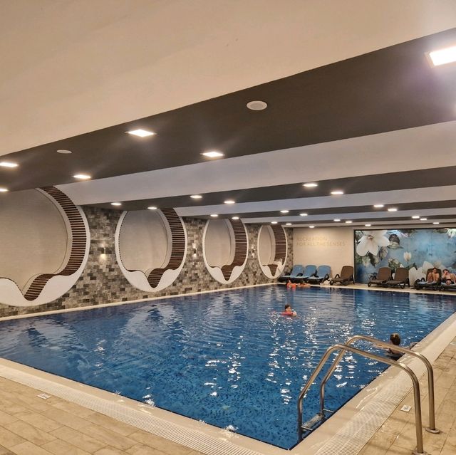 Beautiful indoors pool at our hotel
