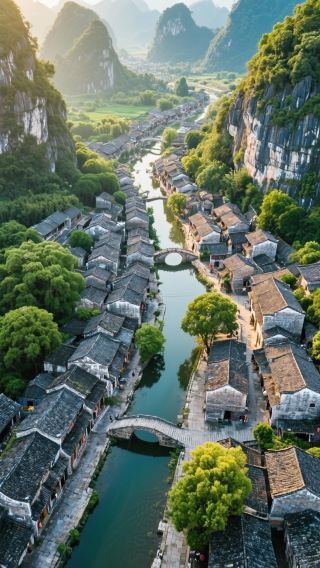 Lingnan Water Town | Small Bridges and Flowing Water | Gentle Embrace of Surrounding Peaks | A Thousand-Year-Old Town Amid the Mountains and Rivers of Northern Guangxi