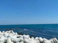 釜山海雲台藍線公園青沙浦站，是絕佳海景跟櫻花觀賞點。
