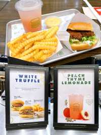 New White Truffle Burger & Peach Thyme Lemonade 