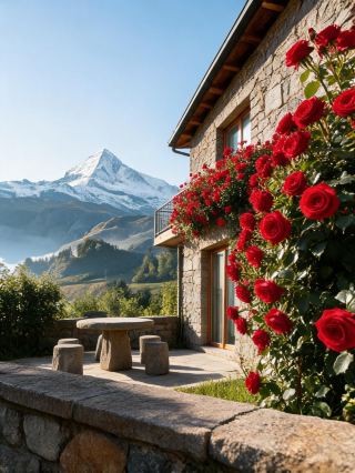 Hide away in a secret mountain town beneath the snowy peaks and relax while watching the golden sunlight on the mountains