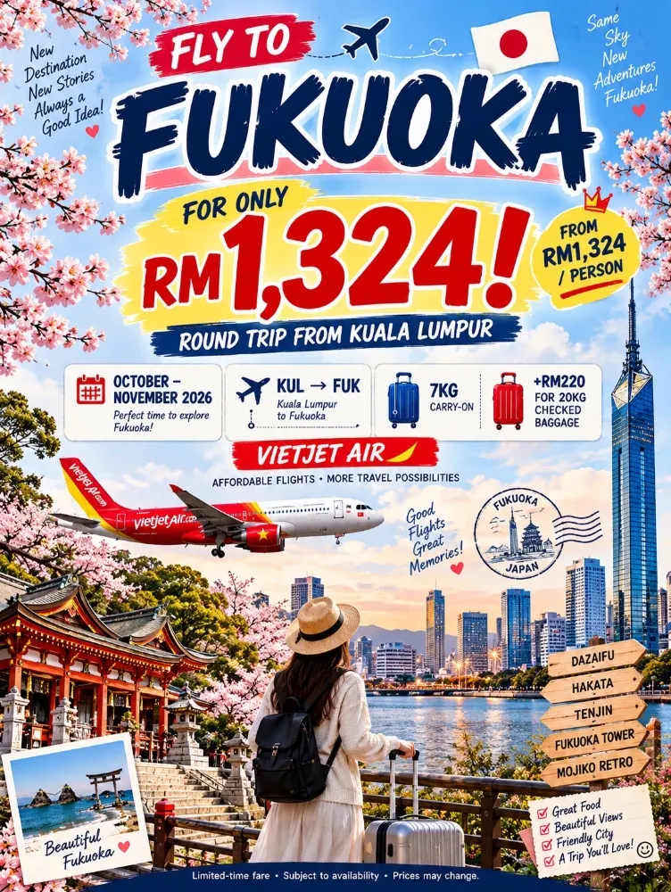 🇯🇵후쿠오카행 항공권 단돈 RM1,324! 🇯🇵✈️