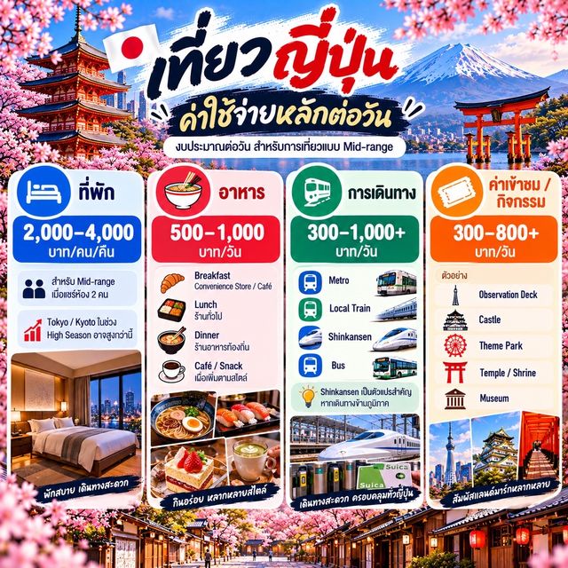 🇯🇵 เที่ยวญี่ปุ่น 3 / 5 / 7 / 9 วัน ต้องเตรียมงบเท่าไหร่?