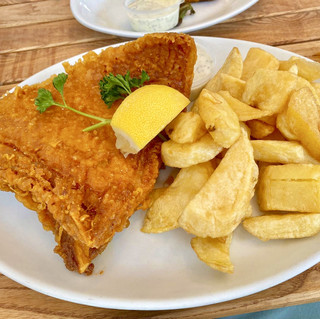 Traditional fish and chips shop in London, UK