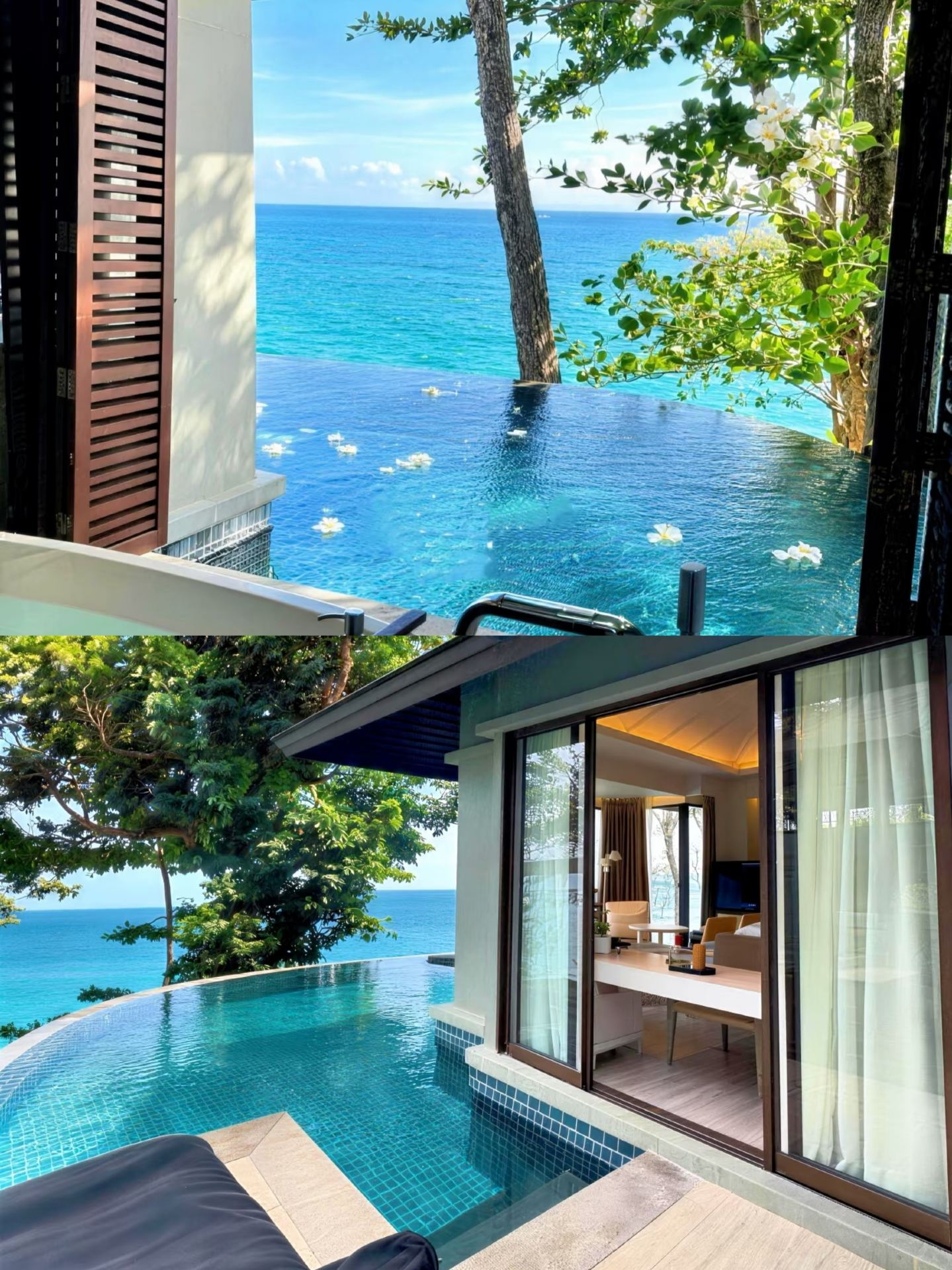 For those who just want to relax and take it slow on vacation in Phuket! This hidden cliffside resort is an absolute must⛱️  
Nestled within Sirinat National Park, embraced by a stunning 270° view of the Andaman Sea, with mountains, sea, and forest right outside your window, the healing vibes are off the charts🌊  

📍 Heavenly Location  
The hotel sits atop the cliffs of Nai Thon Beach, surrounded by lush tropical forest, abundant greenery, and excellent privacy🌳  
Perfect for your last night of the trip! Just a 15-minute drive to the airport, no need to rush early, a perfect farewell to your Phuket holiday✈️  

🏠 Sea View Rooms Starting at 46 sqm | Immersive Jungle and Sea Views  
All room types offer a spacious 46 sqm or more, bright and airy with plenty of room to move around, no feeling cramped at all!  
Each room comes standard with a private sea view balcony and a walk-in closet, with attention to detail and quality🛏️  
Open the floor-to-ceiling windows and let the sea breeze and waves flow right into your room. Sit quietly on the balcony at dusk, fully immersed in the orange sea sunset, the lazy and relaxed vacation vibe is instantly maximized🌅  

The overall style is a gentle, low-saturation wooden resort theme, equipped with a coffee machine and minibar, making your stay at home away from home very convenient.  
The best feature is the sea view bathtub by the window! Facing a whole stretch of tropical greenery, soaking feels like being in a private jungle sanctuary, the atmosphere is simply divine🛁  

✨ Standout Public Areas | Two Infinity Pools with Exclusive Mountain and Sea Views  
▫️ The two infinity pools are the hotel's signature highlight! The main pool halfway up the hill overlooks the entire Andaman Sea. Soaking in the water while watching the sunset is a perfect photo moment for your travel album📸  
▫️ The exclusive adult pool is super quiet, with only the gentle sound of waves, completely away from noise, perfect for immersive relaxation and unwinding  

The lobby features a sophisticated hollow design + an Instagram-worthy round poolside seating area, both extremely photogenic!  
Check in at the poolside bar at dusk for a cozy, slightly tipsy comfort🍹 Plus, an amazing Happy Hour with buy one get one free!  
There’s also a professional spa center; be sure to book in advance to unlock the ultimate relaxation experience  

A private path from the hotel leads directly to Nai Thon Beach, a less crowded and peaceful spot mostly enjoyed exclusively by hotel guests🌊  
Lie on the beach chairs soaking up the sun and listening to the waves—this is what a vacation should feel like🏖️  

🍽️ All-day Healing Food | Breakfast Available Until You Wake Up Naturally  
Absolutely love the breakfast here! Wide variety, high quality, you can eat anything without worry🍳  
Key point! Breakfast is served until 11 AM, so whether you stay up late or sleep in, you can enjoy your meal at your own pace—truly understands vacationers🥐  

The hotel has two excellent specialty restaurants! Authentic Thai cuisine and the Italian restaurant VERO is stunning  
Highly recommend the rich and creamy Italian risotto paired with crispy, tender fish pieces, the flavor layers are incredible and unforgettable🍝