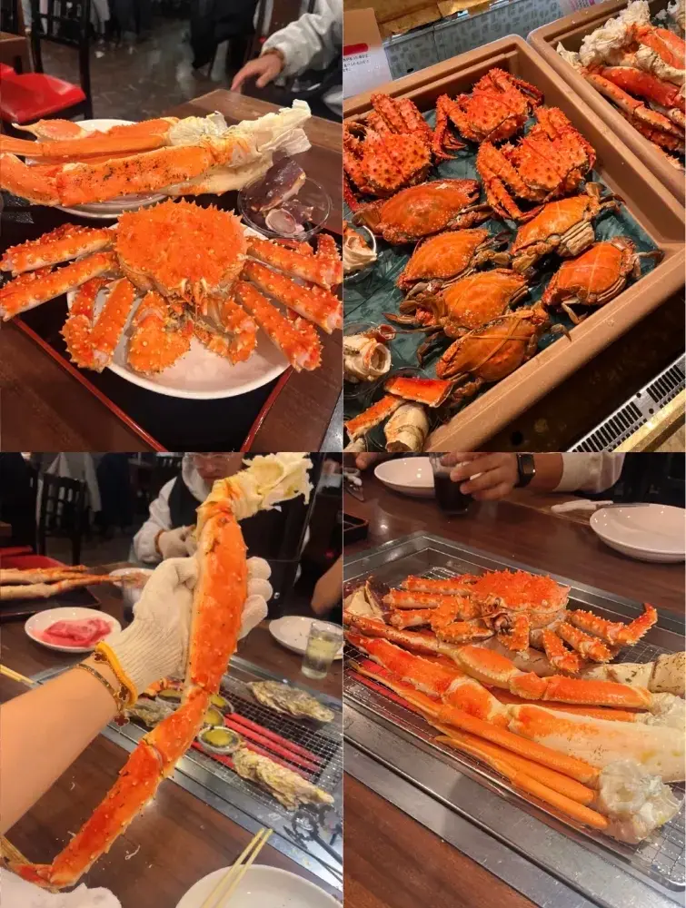 삿포로에 가면 킹크랩은 꼭 먹어봐야 해요! 90분 동안 무제한으로 킹크랩을 즐길 수 있는 이 레스토랑은 정말 최고예요! 🦀