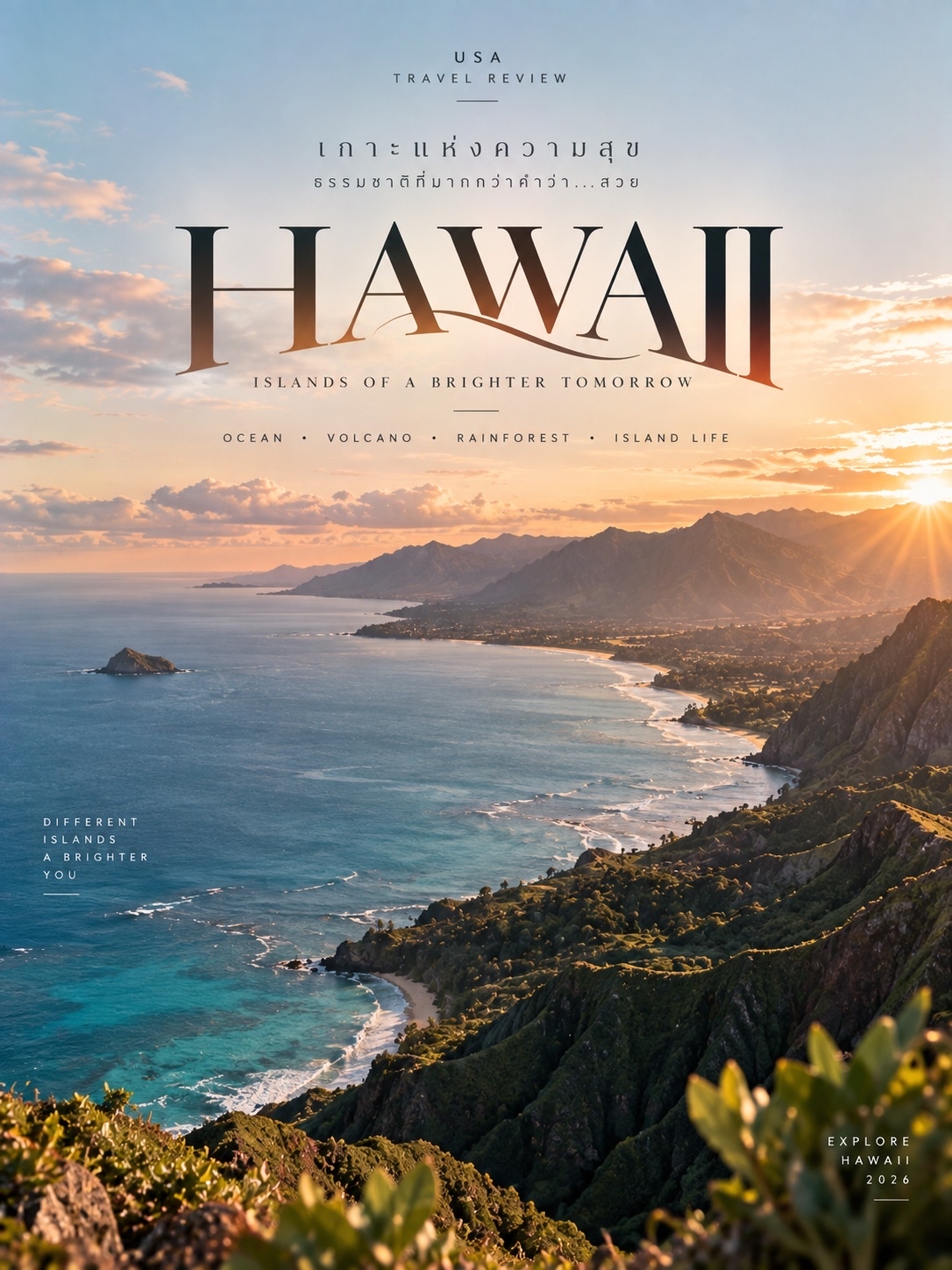 🇺🇸 USA TRAVEL REVIEW | ZONE 09 — HAWAII
Ocean • Volcano • Rainforest • Island Life

จากธารน้ำแข็งใน Alaska 🌊❄️
มาต่อกันที่อีกด้านของอเมริกา — Hawaii 🌺🌋
หมู่เกาะที่มีทั้งชายหาด ภูเขาไฟ ป่าฝน หน้าผา และวิวมหาสมุทรแบบเต็มตา

01 | OʻAHU — Honolulu

เกาะที่เหมาะสำหรับคนเที่ยว Hawaii ครั้งแรก เพราะรวมทั้งเมือง ชายหาด ธรรมชาติ และวัฒนธรรมไว้ในที่เดียว

📍 Oʻahu
📸 จุดเด่น: Waikīkī Beach • Diamond Head • Hanauma Bay • North Shore

🥾 Diamond Head เป็นหนึ่งในเส้นทาง Hiking ที่มีวิว Honolulu และ Pacific Ocean สวยมาก

💡 Tip: Diamond Head รับนักท่องเที่ยวแบบมีการจองล่วงหน้าสำหรับผู้ที่ไม่ใช่ชาว Hawaii และเปิดประมาณ 06:00–18:00 โดยรับเข้าครั้งสุดท้าย 16:30 น. (DLNR Hawaii)

⸻

02 | MAUI — Haleakalā

ภูเขาไฟขนาดมหึมาที่เปลี่ยนบรรยากาศจากชายหาดเป็นภูมิประเทศคล้ายดาวอังคารในเวลาไม่กี่ชั่วโมง 🌋

📍 Maui
📸 จุดเด่น: Haleakalā Summit • Kīpahulu • Sliding Sands Trail

💰 รถส่วนตัวประมาณ US$30 / 3 วัน

🌅 ถ้าอยากชม Sunrise ต้องจองล่วงหน้า และมีค่าจอง US$1 ต่อรถ สำหรับการเข้าช่วง 03:00–07:00 น. (บริการอุทยานแห่งชาติสหรัฐฯ)

Tip: อุณหภูมิบนยอดเขาต่างจากชายหาดมาก ควรเตรียมเสื้อกันหนาว แม้ด้านล่างจะอากาศร้อน

⸻

03 | HAWAIʻI VOLCANOES NATIONAL PARK — Big Island

หนึ่งในสถานที่ที่ทำให้ Hawaii แตกต่างจากเกาะท่องเที่ยวทั่วไป เพราะสามารถเห็นภูมิประเทศที่เกิดจาก ภูเขาไฟจริง 🌋

📍 Hawaiʻi Island
📸 จุดเด่น: Kīlauea • Crater Rim • Chain of Craters Road • Nāhuku

💰 ค่าเข้าแบบรถส่วนตัวประมาณ US$30

🌋 สภาพภูเขาไฟและพื้นที่เปิดให้เข้าชมสามารถเปลี่ยนได้ตามกิจกรรมของภูเขาไฟและความปลอดภัย ควรเช็กสถานะล่าสุดก่อนออกเดินทาง (U.S. National Park Service)

Tip: อย่าจัดเวลาเที่ยวแบบเร่งรีบ เพราะเส้นทางในอุทยานมีทั้งจุดชมวิวและถนน Scenic Drive หลายช่วง

⸻

04 | KAUAʻI — NĀPALI COAST

เกาะที่ขึ้นชื่อเรื่องหน้าผาสีเขียวสูงชัน หุบเขา และชายฝั่ง Pacific ที่ดูเหมือนฉากภาพยนตร์ 🌿🌊

📍 Kauaʻi
📸 จุดเด่น: Nā Pali Coast • Kōkeʻe • Waimea Canyon • Hāʻena

🥾 Kalalau Trail เป็นหนึ่งในเส้นทาง Hiking ที่มีชื่อเสียงที่สุดของ Hawaii

⚠️ อัปเดต 2026: ขณะนี้ต้องเช็กประกาศล่าสุดอย่างใกล้ชิด เนื่องจากพายุ Hurricane Lowell ทำให้สวนสาธารณะบน Kauaʻi หลายแห่งปิดชั่วคราวจากความเสียหายและปัญหาการเข้าถึงพื้นที่ในเดือนกันยายน 2026 (DLNR Hawaii)

Tip: อย่าวางแผนไป Hāʻena หรือเส้นทาง Nā Pali โดยไม่ตรวจสถานะเปิด–ปิดและระบบ Reservation ก่อนเดินทาง

⸻

05 | ROAD TO HĀNA — Maui

หนึ่งใน Road Trip ที่มีชื่อเสียงที่สุดของ Hawaii 🚗🌴

เส้นทางเลียบชายฝั่งผ่านป่าฝน น้ำตก และหน้าผา มีโค้งและสะพานจำนวนมาก ทำให้การเดินทางเองเป็นส่วนหนึ่งของประสบการณ์

📍 Maui
📸 จุดเด่น: Hāna Highway • Rainforest • Waterfalls • Coastal Views

💡 Tip: อย่าพยายามเก็บทุกจุดในวันเดียวแบบรีบ ๆ เพราะเส้นทางนี้เหมาะกับการขับช้า ๆ และแวะชมธรรมชาติระหว่างทาง

⸻

🌺 ROUTE ที่น่าสนใจ

Oʻahu → Maui → Hawaiʻi Island → Kauaʻi

แนะนำประมาณ 10–14 วัน

✈️ การเดินทางระหว่างเกาะควรใช้เที่ยวบินภายในประเทศ
🚗 แต่ละเกาะเหมาะกับการเช่ารถ โดยเฉพาะ Maui และ Big Island

🗓️ ช่วงน่าเที่ยว

April–June และ September–November มักเหมาะกับการเที่ยวแบบสมดุลระหว่างอากาศ จำนวนผู้เดินทาง และกิจกรรมกลางแจ้ง

แต่ Hawaii เที่ยวได้ตลอดปี และสภาพอากาศแตกต่างกันมากระหว่างชายฝั่งกับพื้นที่ภูเขา

💡 HAWAII 2026 CHECKLIST

🌊 Pacific Ocean
🌋 Volcano
🌴 Rainforest
🏔️ Mountain
🏖️ Beach
🚗 Island Road Trip
🥾 Hiking
🌺 Hawaiian Culture

สายธรรมชาติ: ⭐⭐⭐⭐⭐
สายทะเล: ⭐⭐⭐⭐⭐
สาย Road Trip: ⭐⭐⭐⭐
สาย Hiking: ⭐⭐⭐⭐⭐
เวลาที่แนะนำ: 10–14 วัน

#USA #Hawaii #IslandRoadTrip #เที่ยวอเมริกา