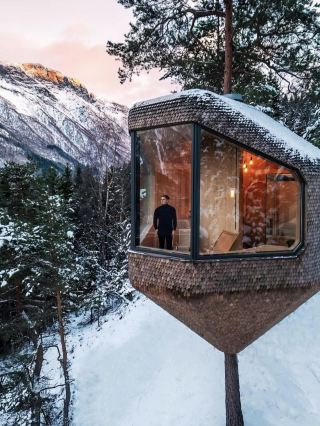 Norwegian treehouse! I want to wake up to the snowy fjord view!