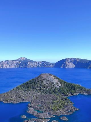 Hiking at the very blue Crater Lake. 