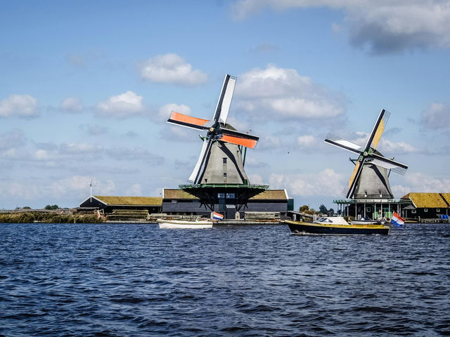 Double Orange Windmills in the Netherlands 🇳🇱