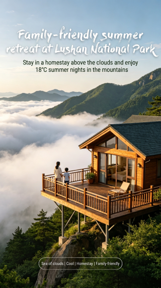 Stay in a cloud lodge for a family summer escape in Lushan and experience 18℃ mountain nights