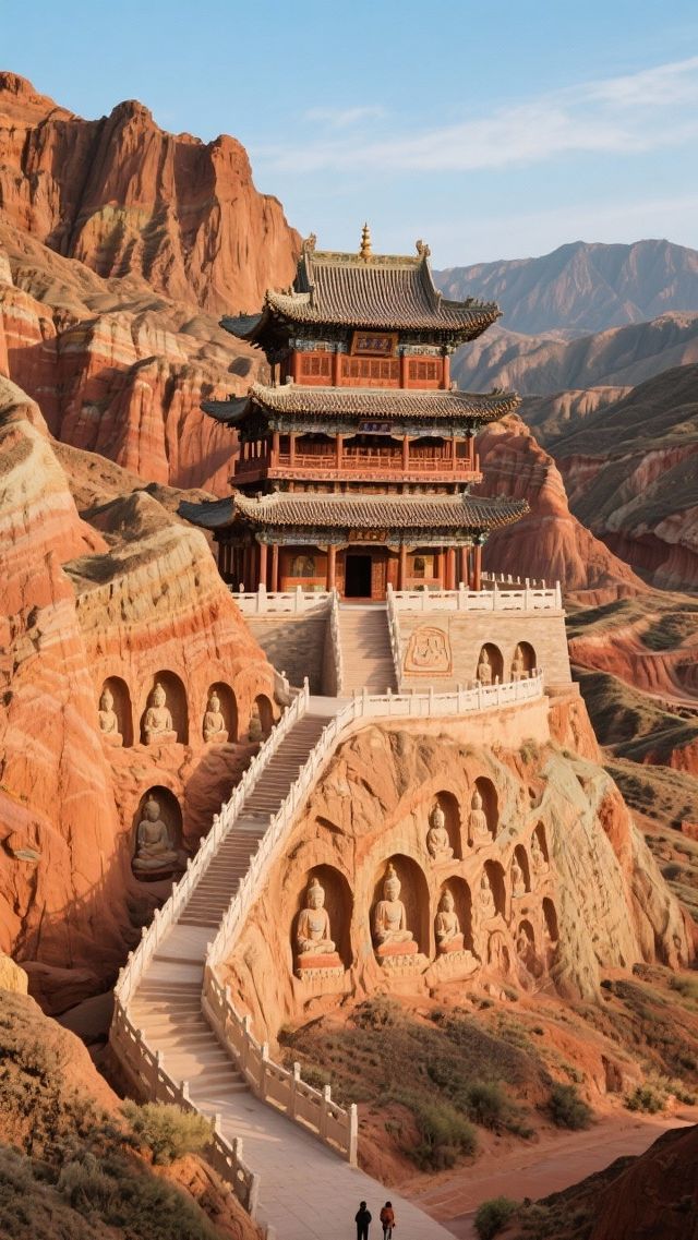 水墨丹霞丨有多層級彩色丘陵與柱狀峰叢丨灰度系丹霞如潑墨山水