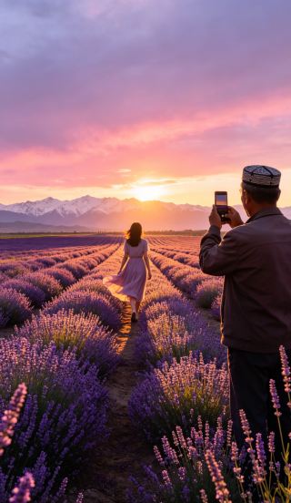 The purple of Huocheng, the blue of Sayram, are not as beautiful as the petals clinging to the hem of your skirt.