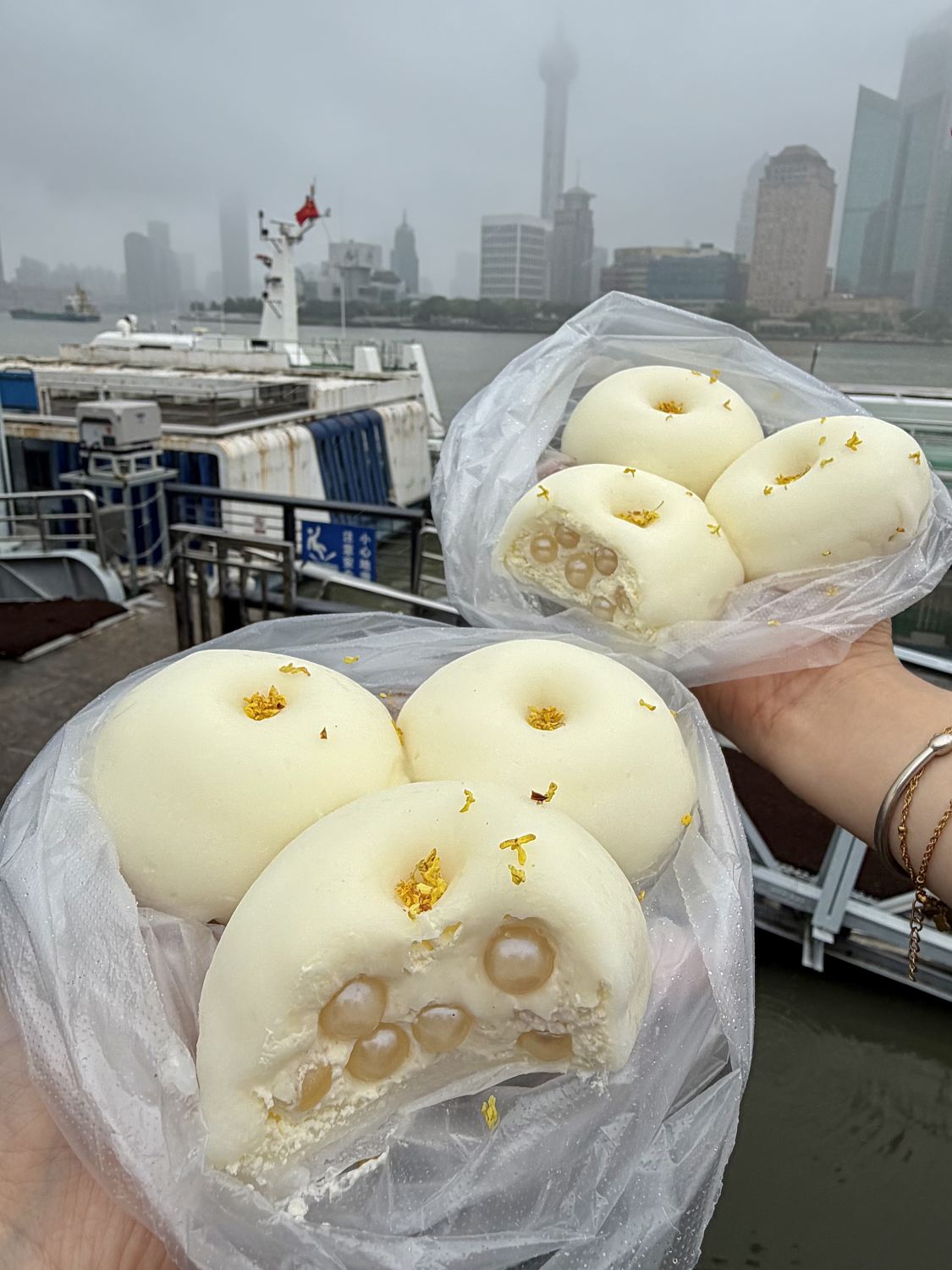 Setiap ada teman yang datang ke Shanghai, pasti aku ajak ke sini!
Langsung menghadap Oriental Pearl Tower 💎 dengan pemandangan Bund Trio yang terlihat jelas!
Waitan Jiayan kelihatannya mahal, padahal aslinya terjangkau dan enak banget~
Iced Green Mist, Matcha Floating Flower, Osmanthus Fermented Rice Cheese... dessert-nya juga cantik-cantik banget!
Habis makan, tinggal turun untuk jalan-jalan santai di sepanjang Bund~ Asyik banget~
