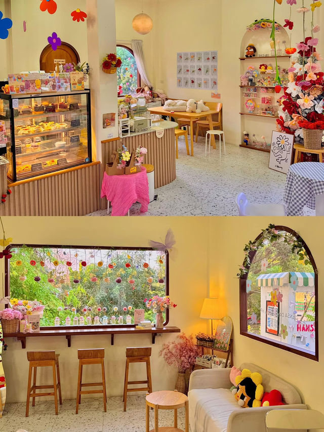 คาเฟ่ดอกไม้และร้านอาหารฟีลครอบครัวในสวน 🌸🌷