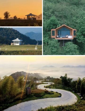 서시 고향의 은둔 거주지 캠핑카 옆에서 가을 풍경 감상