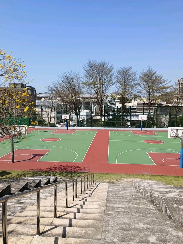 台中沙鹿鎮立公園公園旁的大型籃球場成為年輕人聚集的熱點