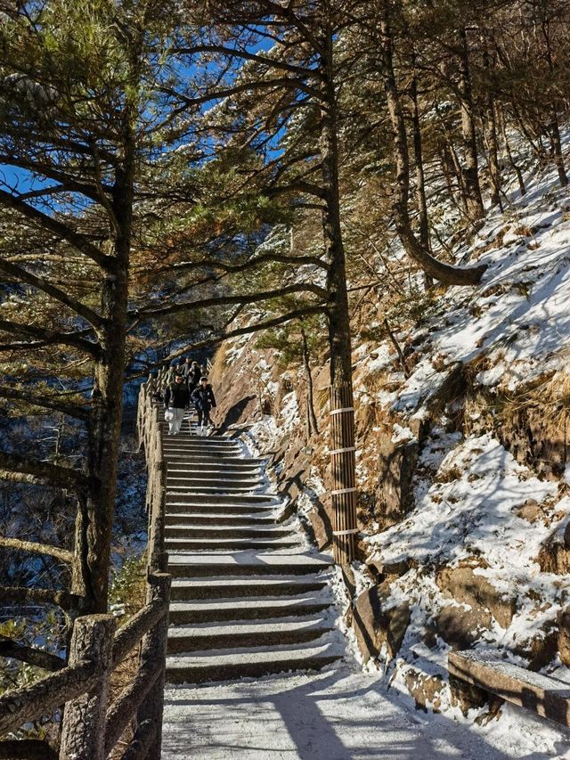 安徽黃山冬日下黃山被冰雪覆蓋別有味道