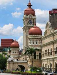 This historic iconic building looks magnificent and well-maintained, and is lit up with colorful lig