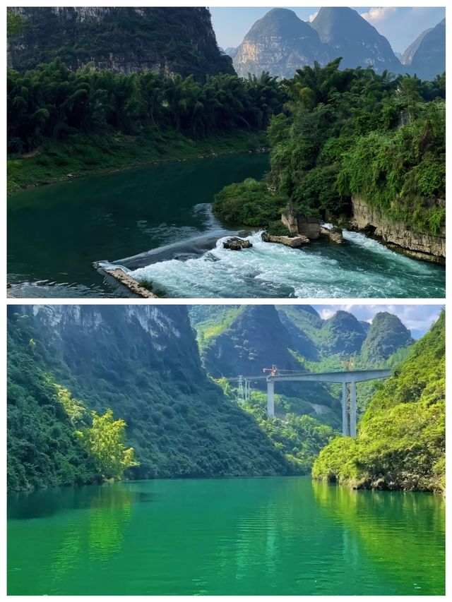 廣西河池秀麗山水果凍般美麗的綠水美極了